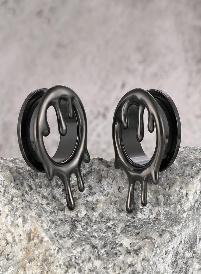 Earblity 2PCS Flowing Like Water 0g 8mm Halloween Ear Tunnels Plugs 316 Stainless Steel Black Ear Gauges Weight Saddle Plugs Hypoallergenic expander Piercing Body Jewelry - Image 5